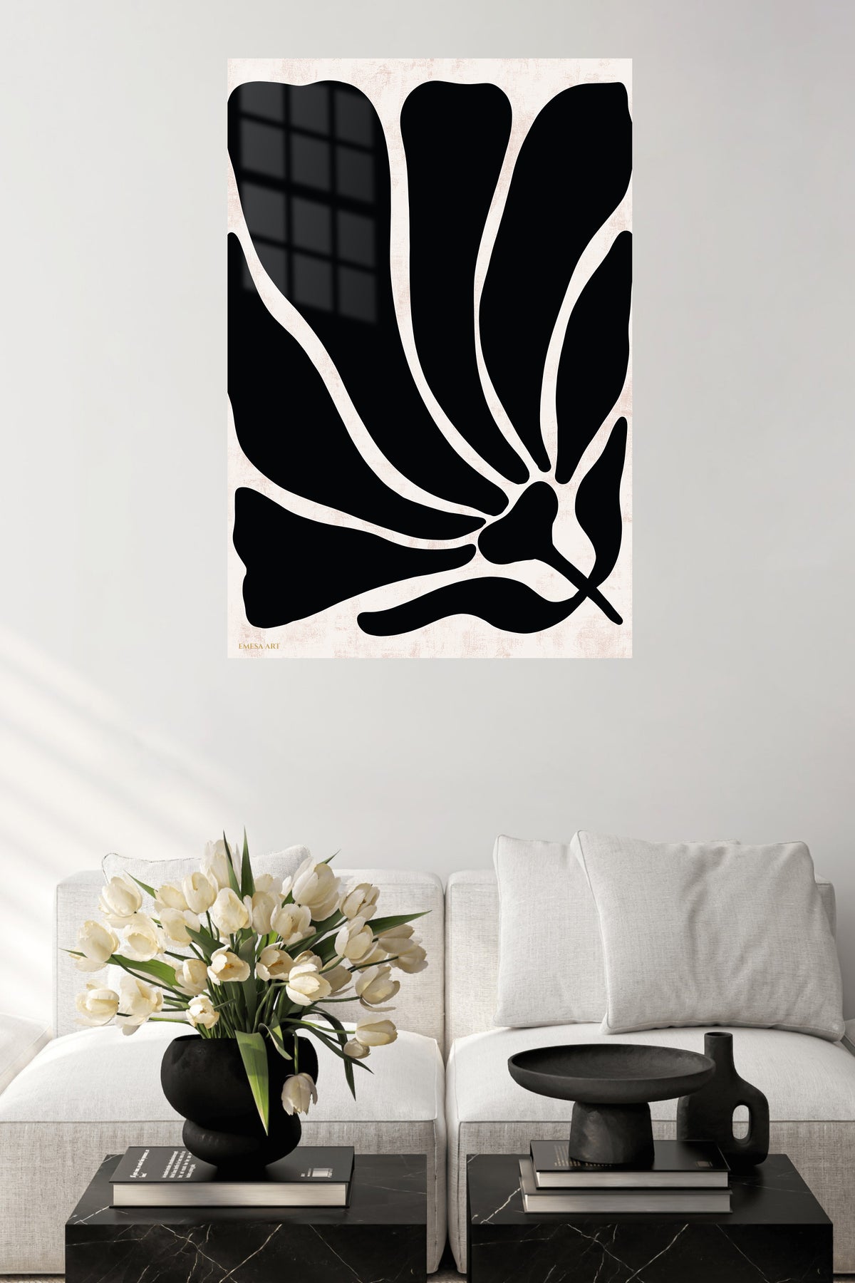 Black Organic Forms metal wall art displayed in a contemporary living space