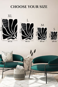 EMESA metal wall art size comparison guide for Black Organic Forms