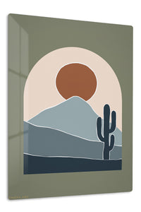 Desert Sun and Cactus premium metal wall art – front view