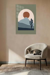 Desert Sun and Cactus metal wall art displayed in a contemporary living space