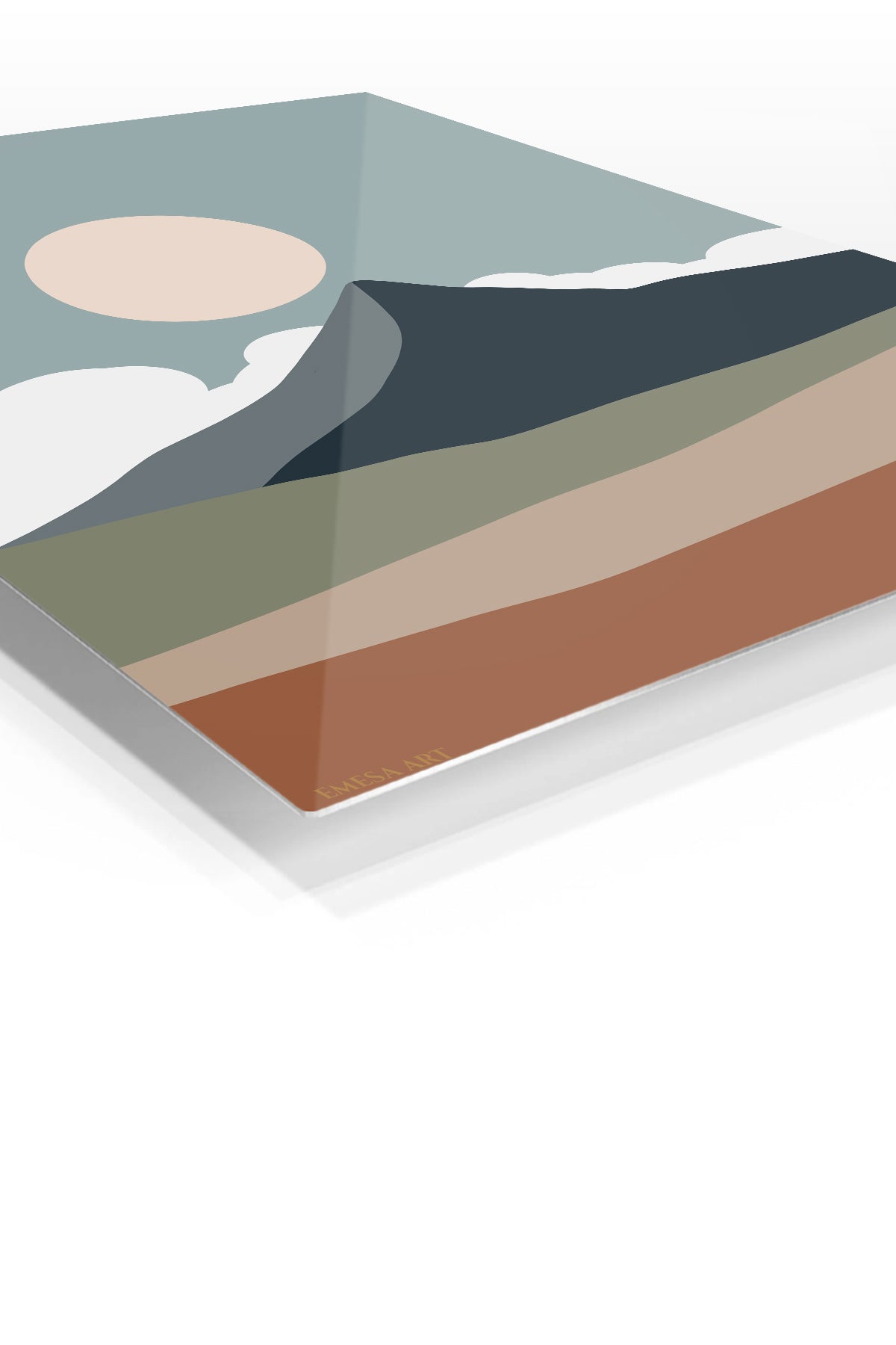 Desert Mountain Sun premium metal wall art – angled view