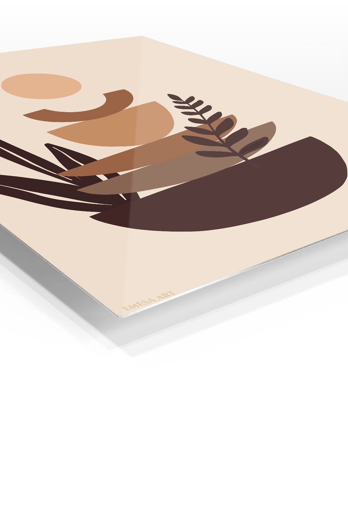 Earthtone Botanical Balance premium metal wall art – angled view