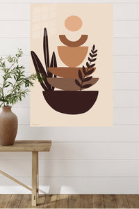 Earthtone Botanical Balance metal wall art displayed in a modern interior