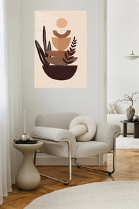 Earthtone Botanical Balance metal wall art displayed in a contemporary living space