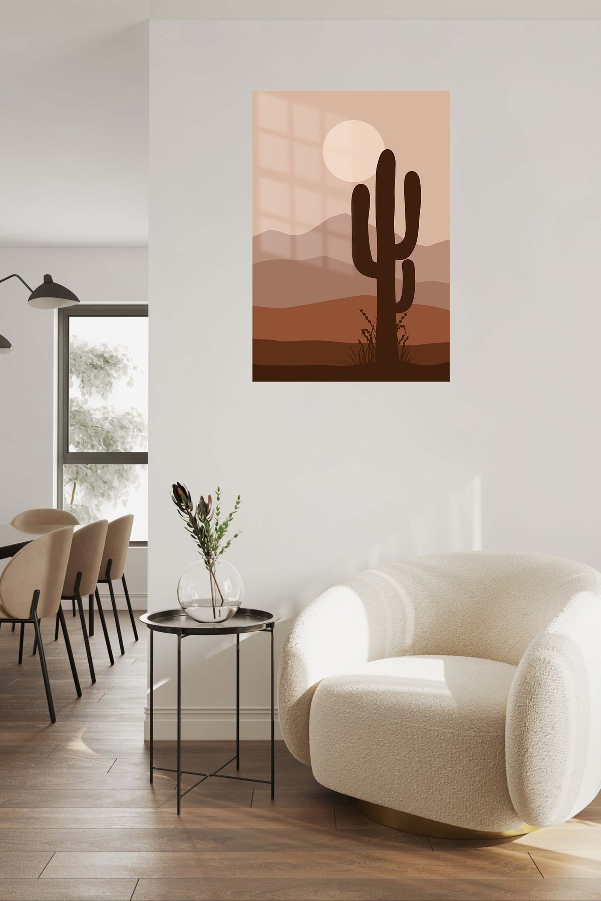 Desert Cactus at Dusk metal wall art displayed in a contemporary living space