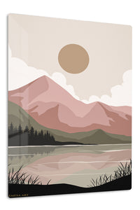 Blush Mountain Lake premium metal wall art – front view