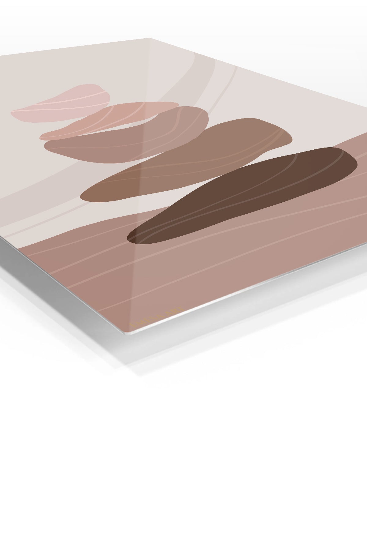 Earth Tone Balancing Stones premium metal wall art – angled view