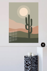 Desert Moon Cactus metal wall art displayed in a modern interior
