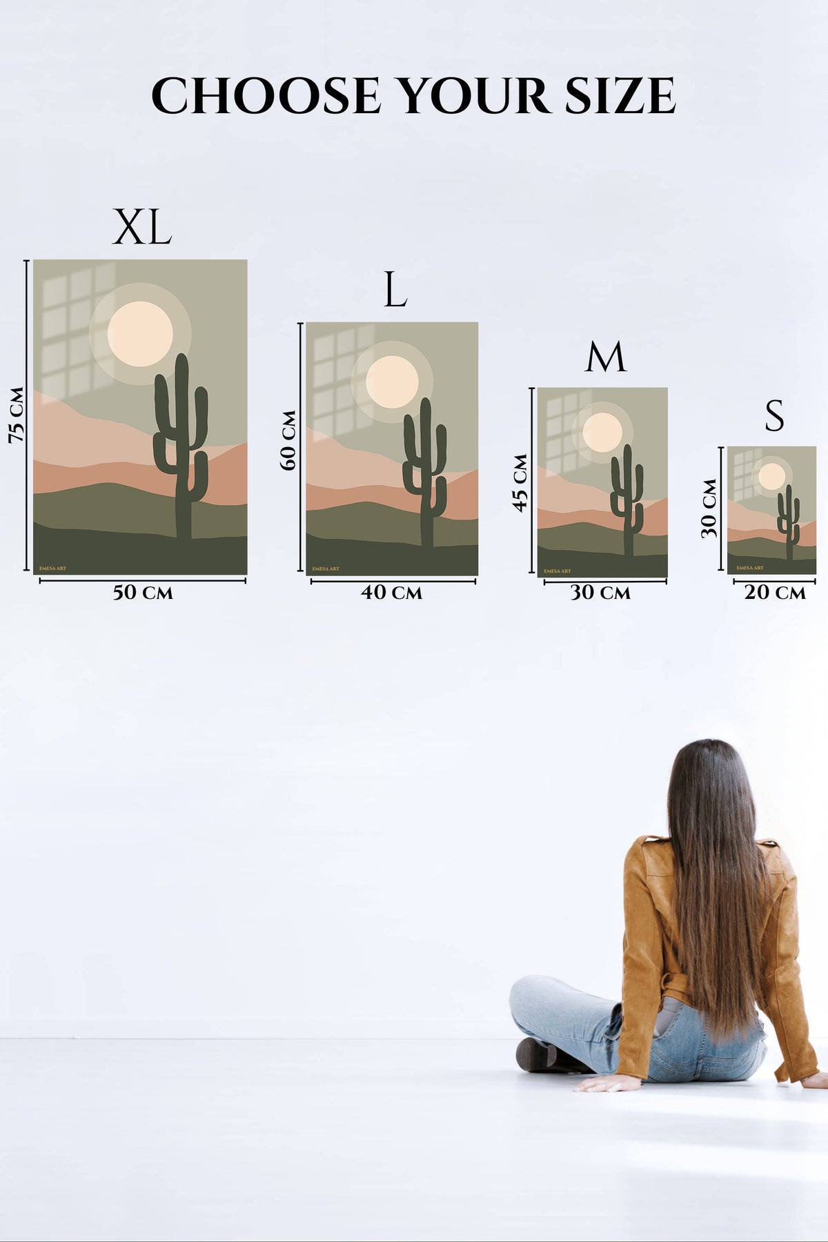 EMESA metal wall art size comparison guide for Desert Moon Cactus