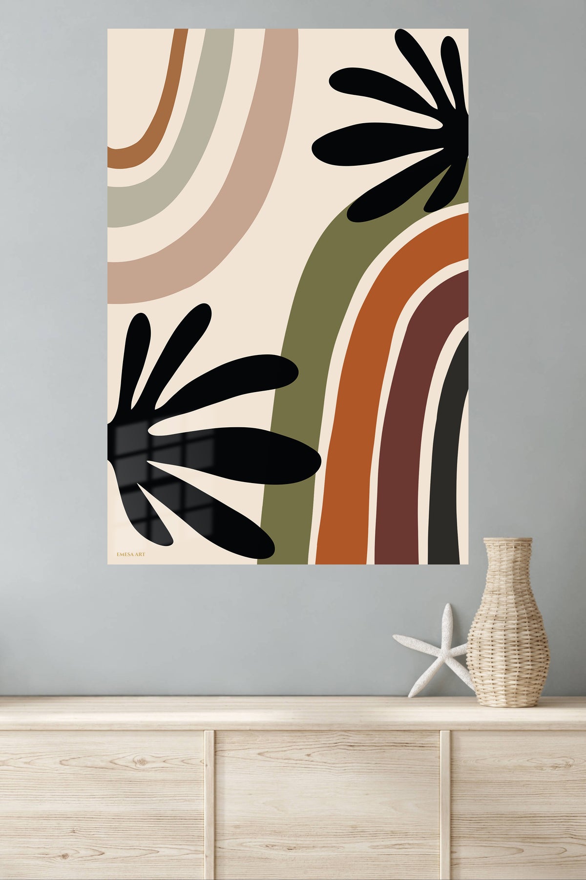 Earthtone Botanical Arches metal wall art displayed in a modern interior