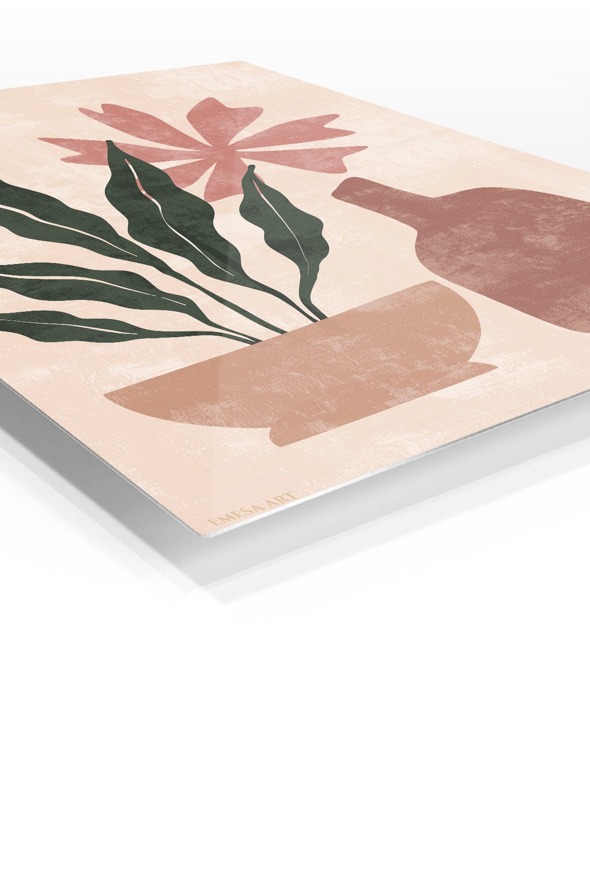 Terracotta Botanical Still Life premium metal wall art – angled view