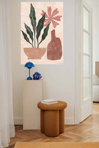 Terracotta Botanical Still Life metal wall art displayed in a contemporary living space