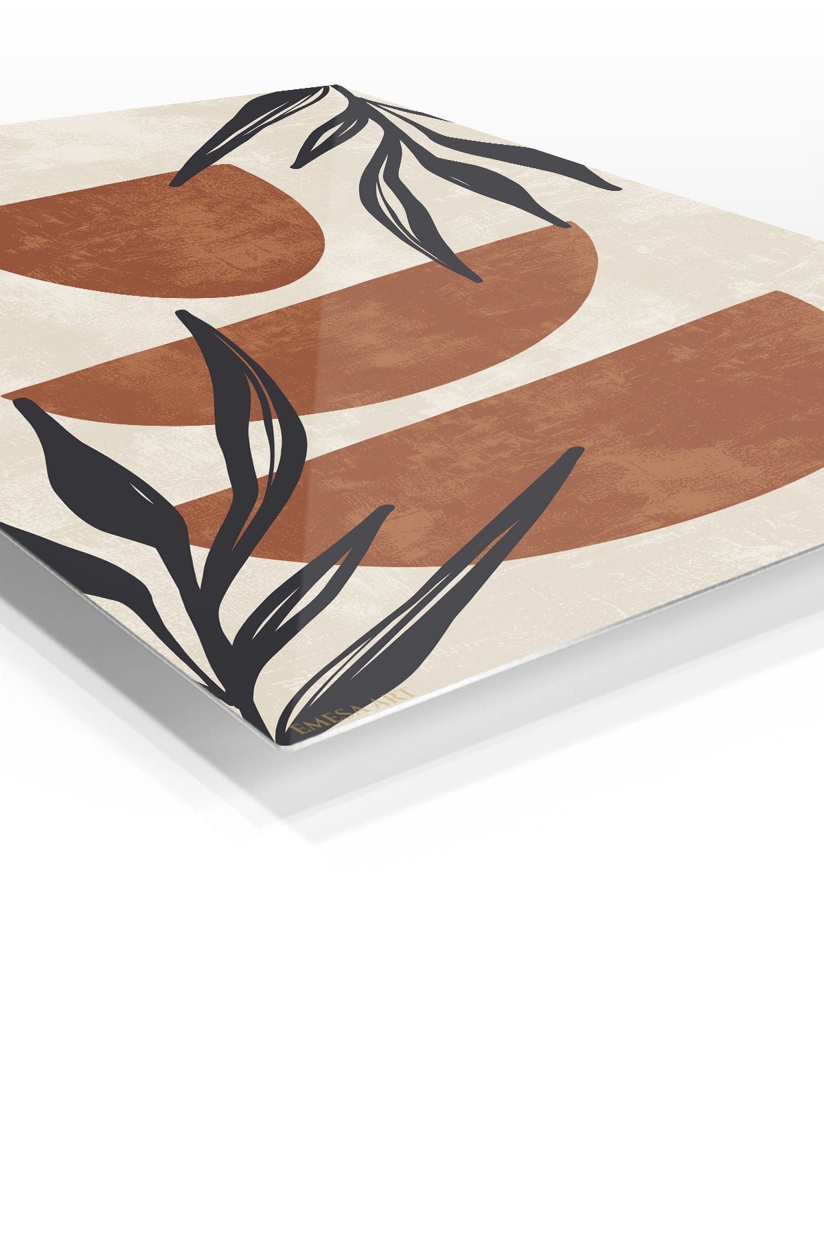 Terracotta Shapes and Botanical Silhouettes premium metal wall art – angled view