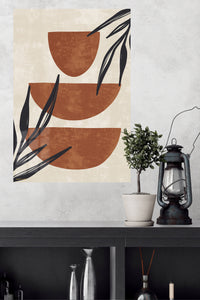 Terracotta Shapes and Botanical Silhouettes metal wall art displayed in a modern interior