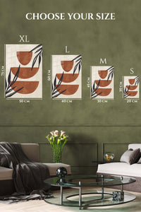 EMESA metal wall art size comparison guide for Terracotta Shapes and Botanical Silhouettes