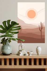 Terracotta Desert Sun metal wall art displayed in a modern interior