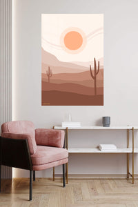 Terracotta Desert Sun metal wall art displayed in a contemporary living space