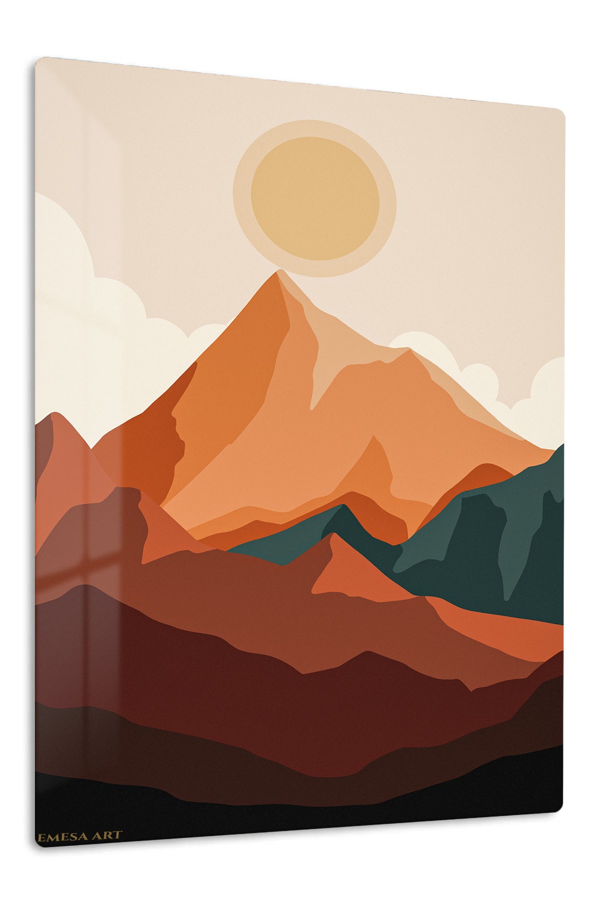 Terracotta Mountain Sunrise premium metal wall art – front view