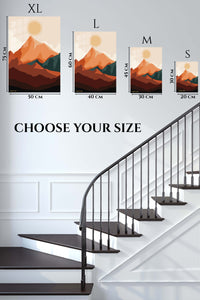 EMESA metal wall art size comparison guide for Terracotta Mountain Sunrise