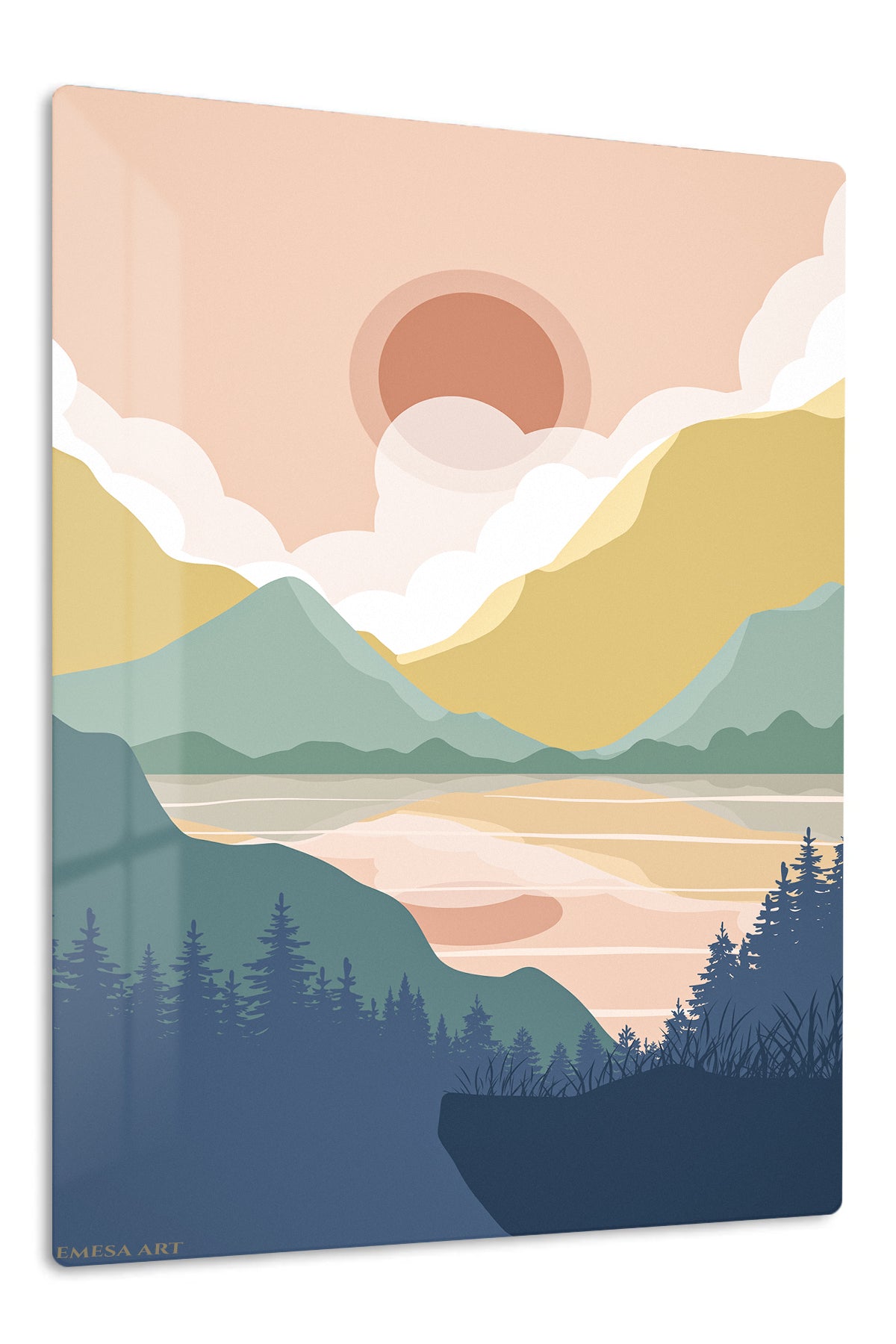 Pastel Mountain Sunrise premium metal wall art – front view