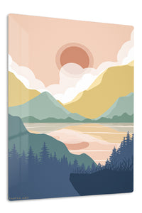 Pastel Mountain Sunrise premium metal wall art – front view