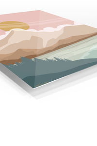 Golden Sun Mountain Valley premium metal wall art – angled view