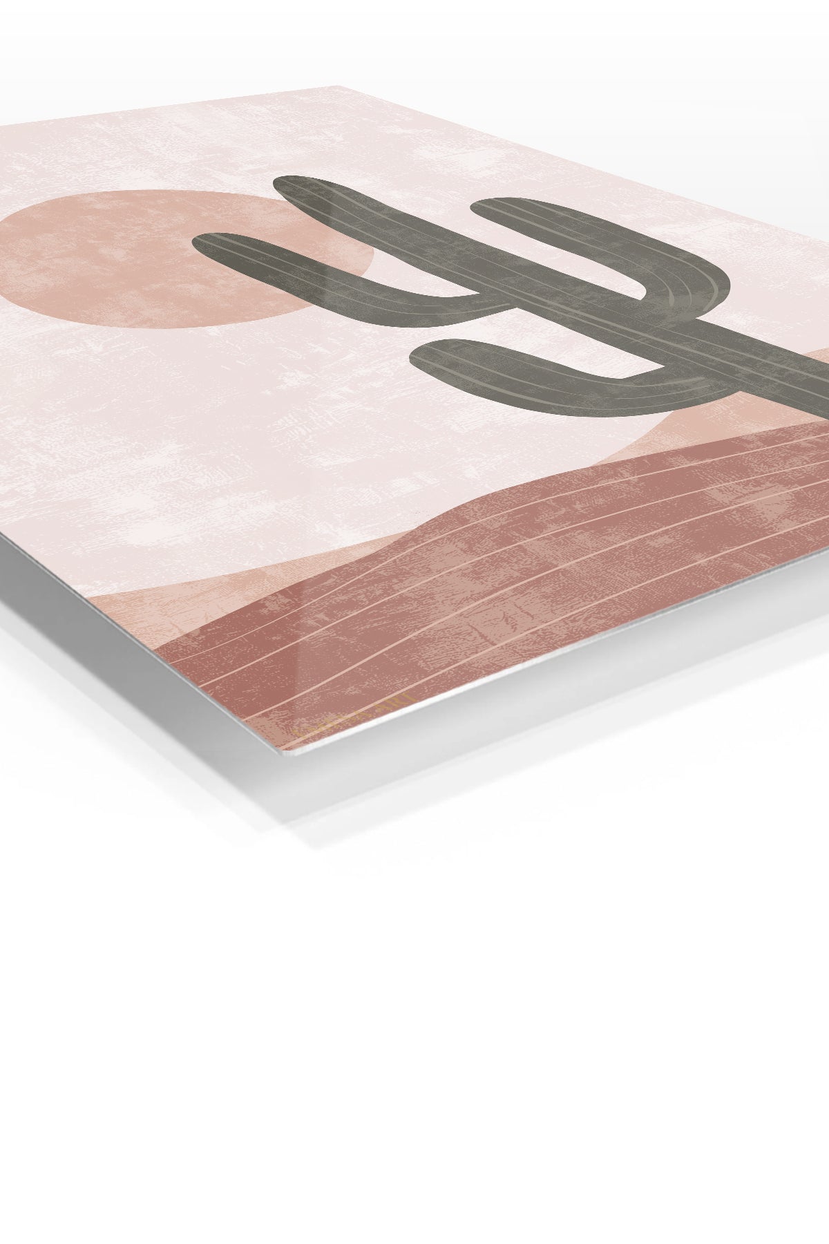 Desert Cactus and Blush Sun premium metal wall art – angled view