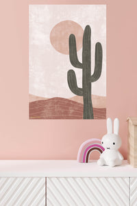 Desert Cactus and Blush Sun metal wall art displayed in a modern interior