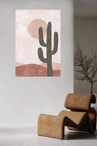 Desert Cactus and Blush Sun metal wall art displayed in a contemporary living space