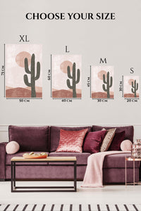 EMESA metal wall art size comparison guide for Desert Cactus and Blush Sun