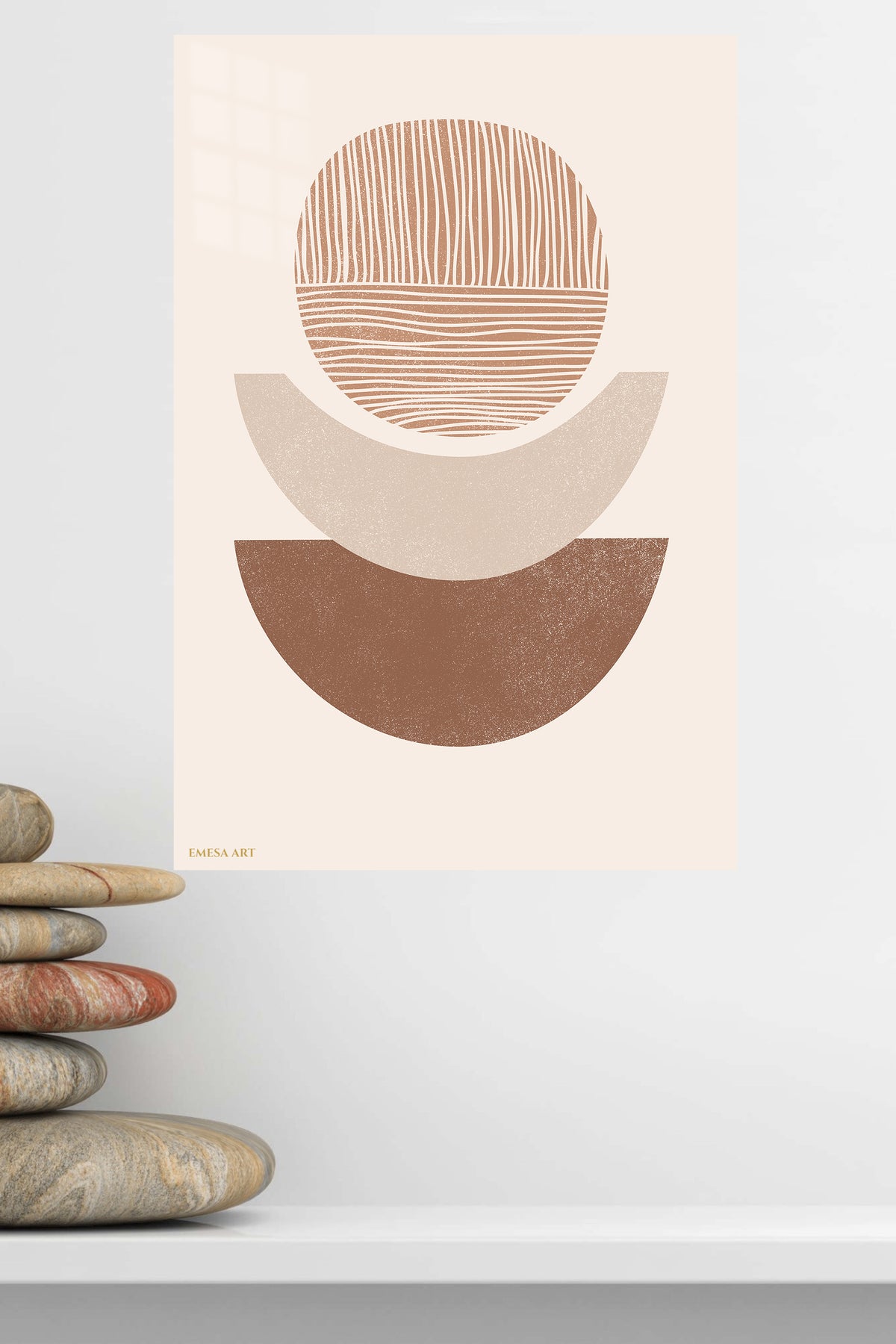Earthtone Strata Arches metal wall art displayed in a modern interior