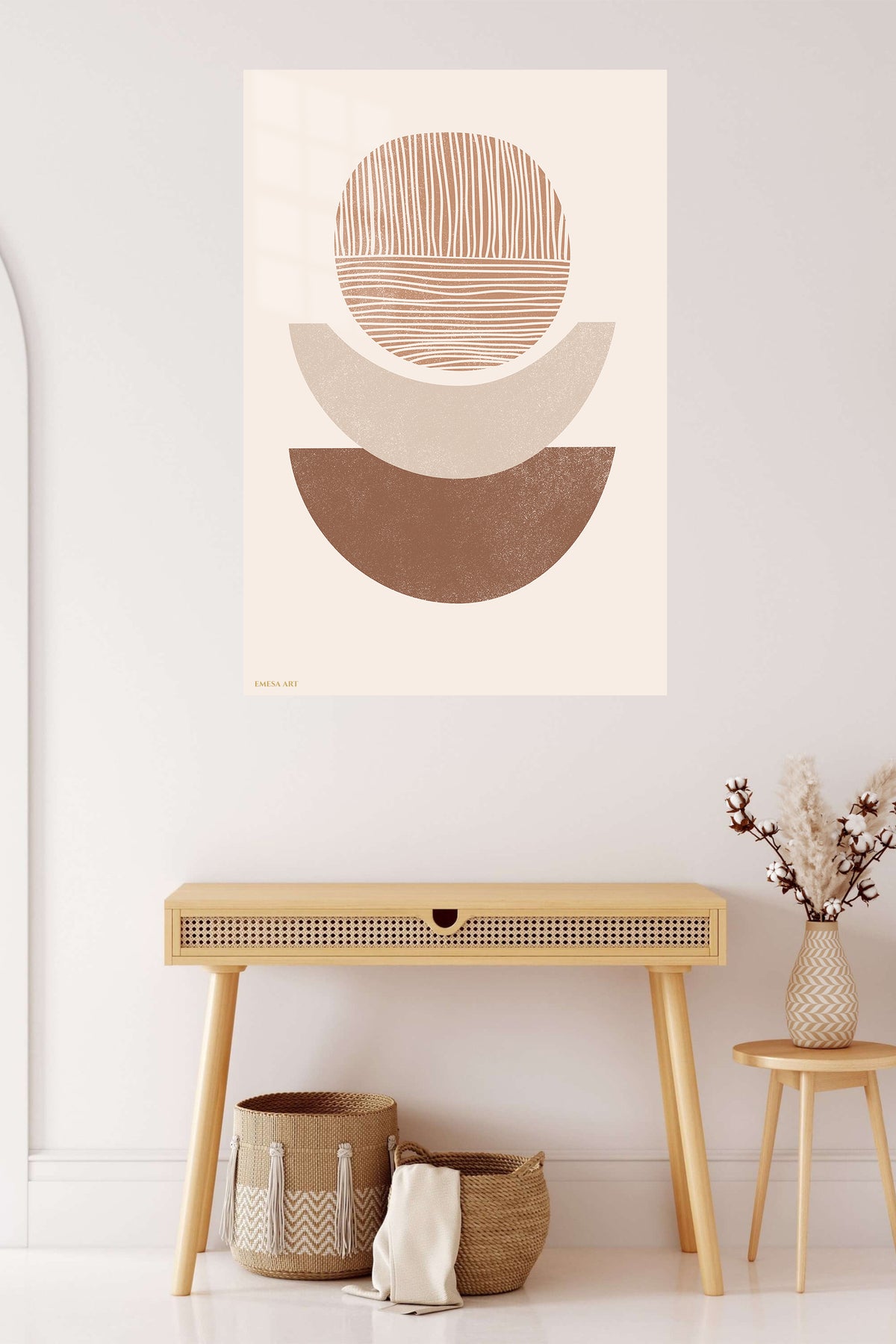 Earthtone Strata Arches metal wall art displayed in a contemporary living space
