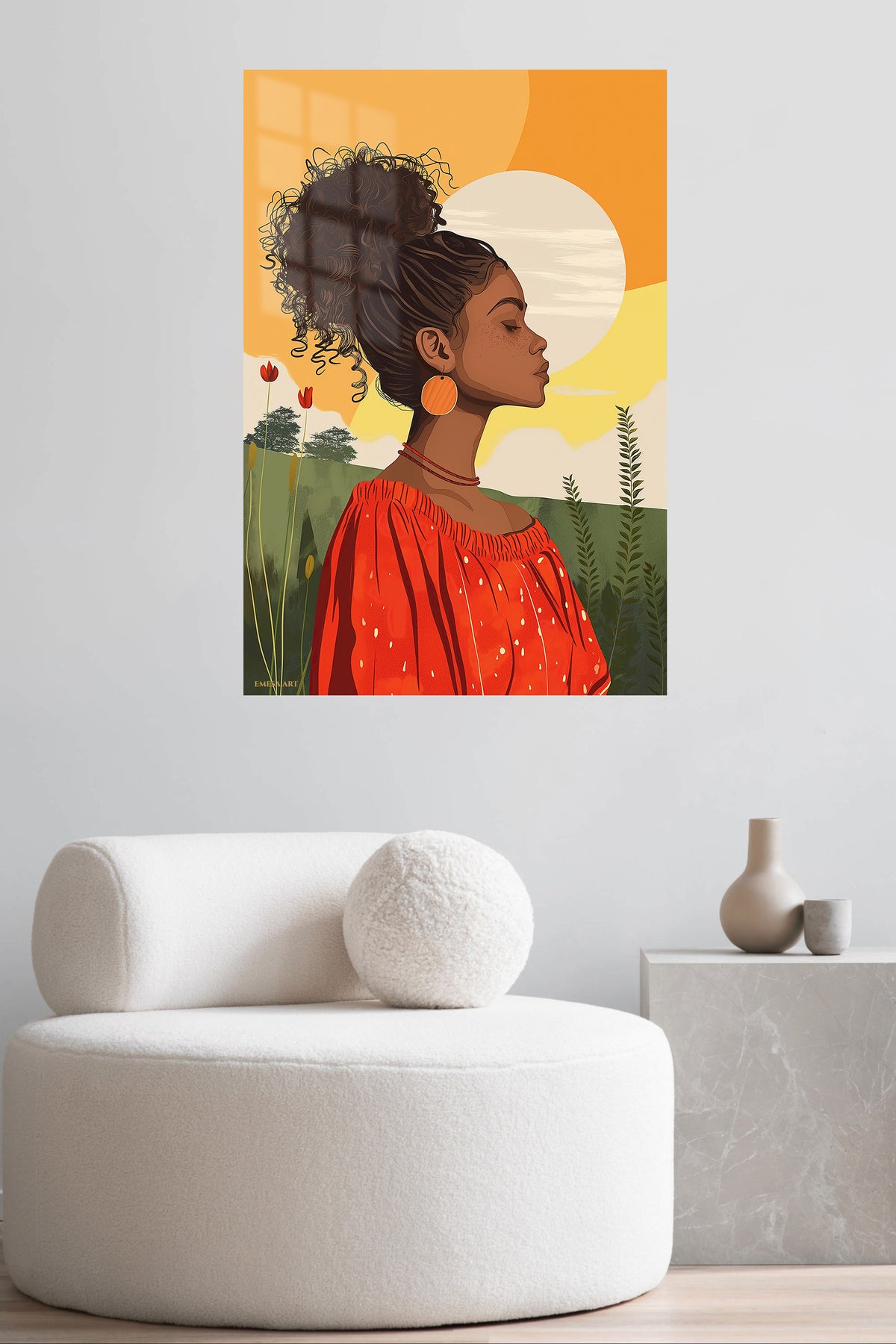 Sunlit Natural Beauty metal wall art displayed in a contemporary living space