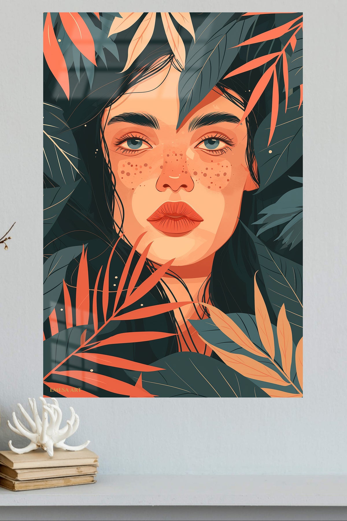 Tropical Reverie Portrait metal wall art displayed in a modern interior
