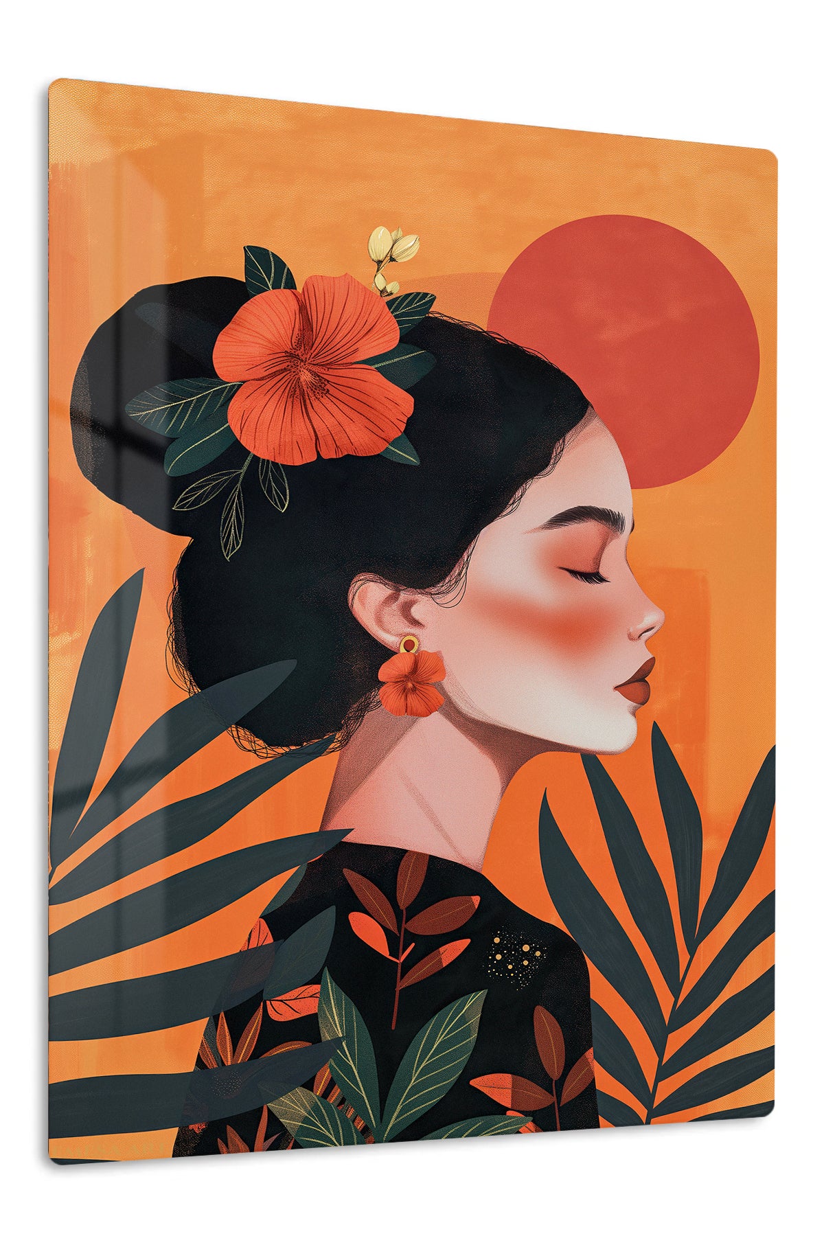 Hibiscus Sunset Portrait premium metal wall art – front view