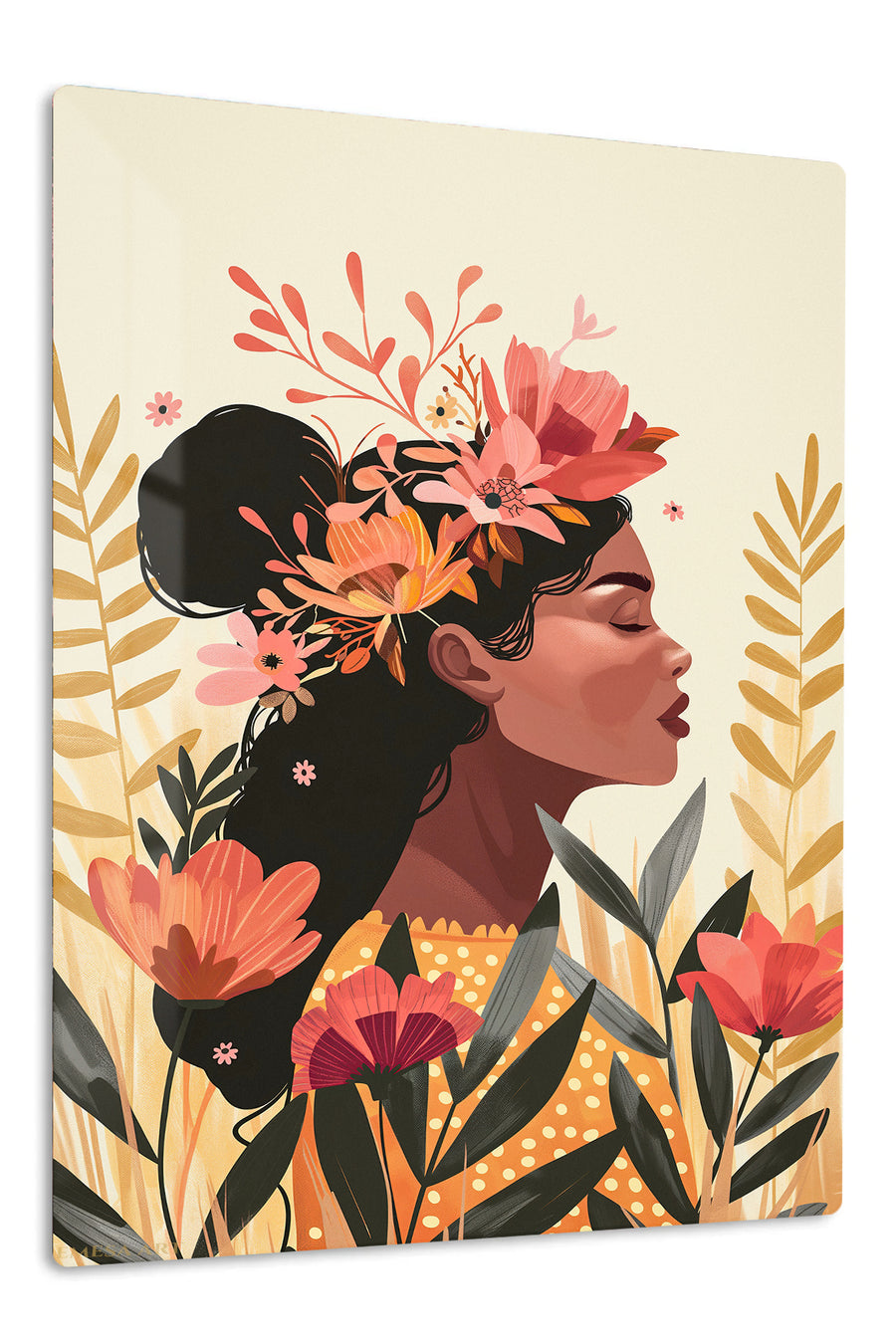 Floral Crown Portrait premium metal wall art – front view
