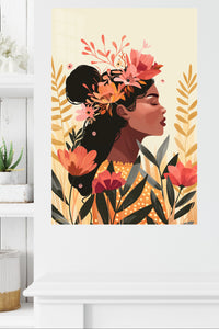 Floral Crown Portrait metal wall art displayed in a modern interior