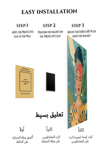 Magnetic mounting installation guide for Tropical Woman with Coral Headwrap metal wall art
