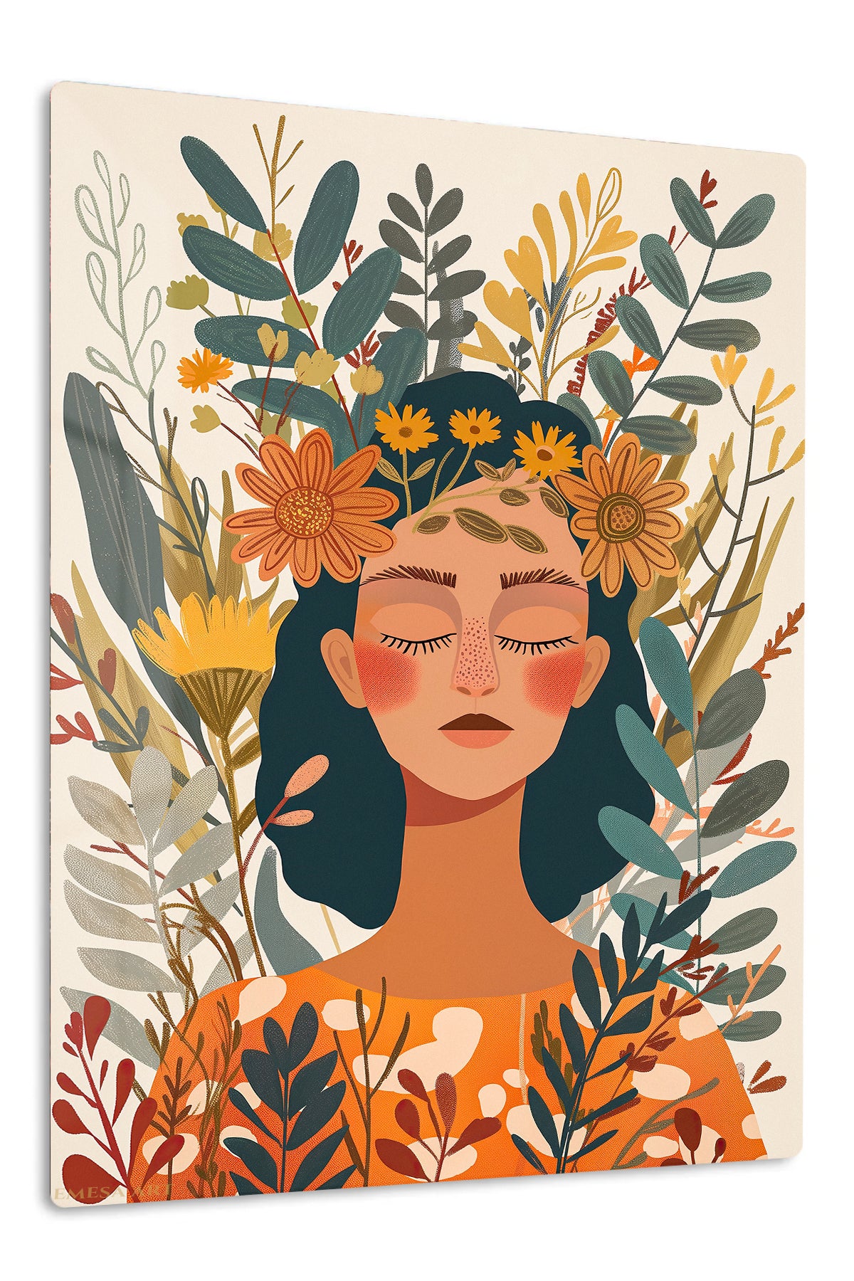 Blooming Boho Portrait premium metal wall art – front view