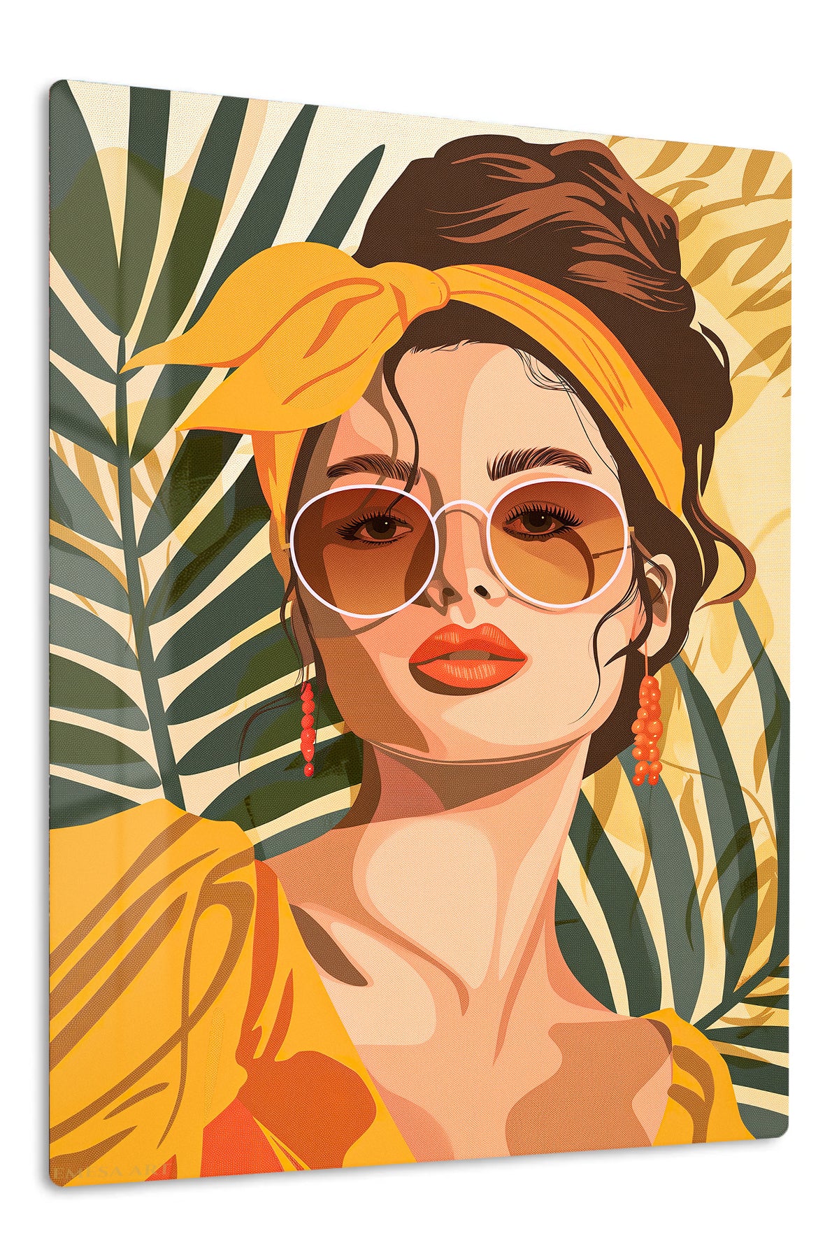 Tropical Muse in Amber premium metal wall art – front view