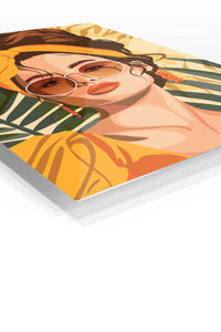Tropical Muse in Amber premium metal wall art – angled view
