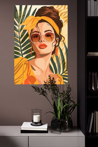 Tropical Muse in Amber metal wall art displayed in a modern interior