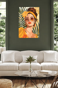 Tropical Muse in Amber metal wall art displayed in a contemporary living space