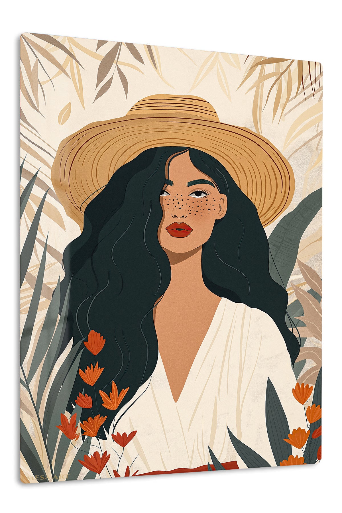 Sun Hat Botanical Muse premium metal wall art – front view