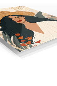 Sun Hat Botanical Muse premium metal wall art – angled view