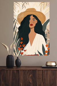 Sun Hat Botanical Muse metal wall art displayed in a modern interior