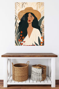 Sun Hat Botanical Muse metal wall art displayed in a contemporary living space