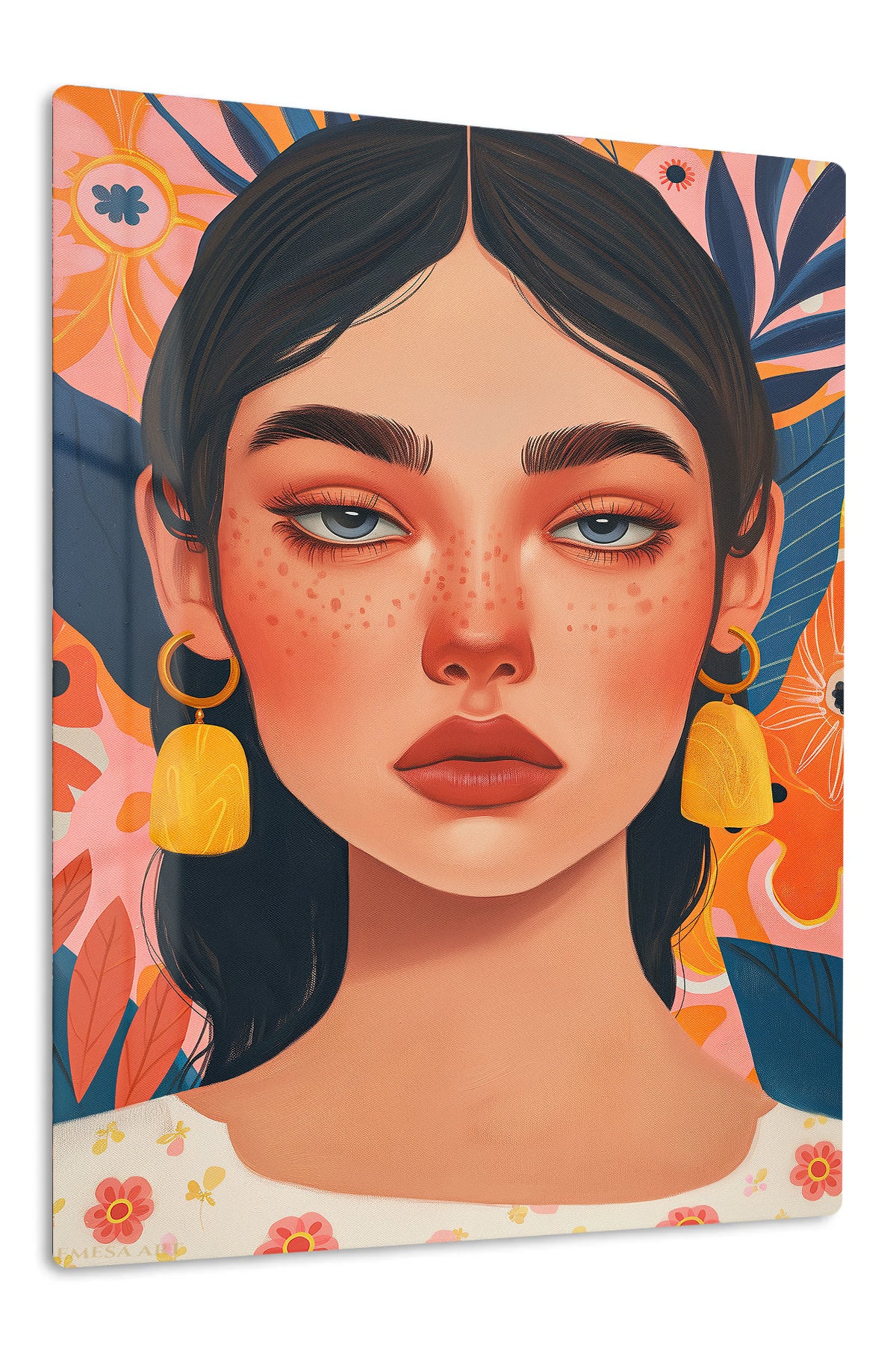 Floral Portrait with Golden Tassels premium metal wall art – front view