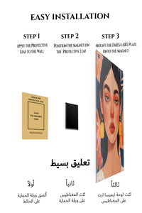 Magnetic mounting installation guide for Floral Portrait with Golden Tassels metal wall art