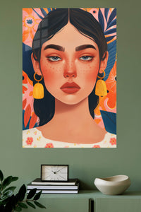 Floral Portrait with Golden Tassels metal wall art displayed in a modern interior
